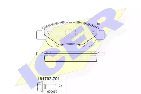Комплект тормозных колодок, дисковый тормоз ICER 181702-701 - Фото #1
