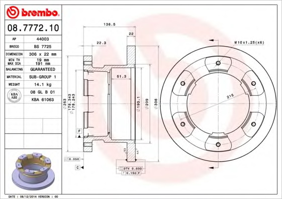 Тормозной диск BREMBO 08.7772.10 - Фото #1