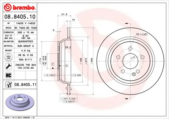 Тормозной диск BREMBO 08.8405.10 - Фото #1