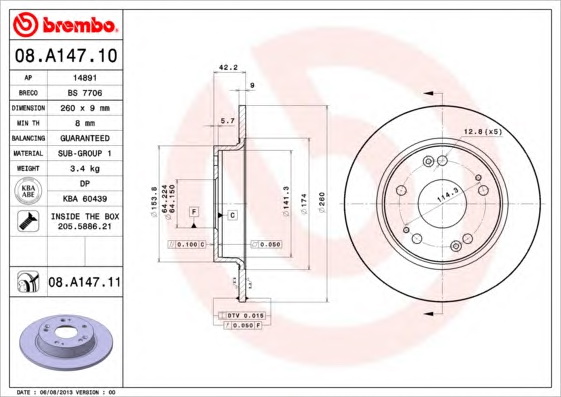 Тормозной диск BREMBO 08.A147.10 - Фото #1