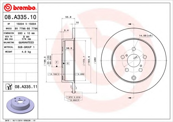 Тормозной диск BREMBO 08.A335.10 - Фото #1
