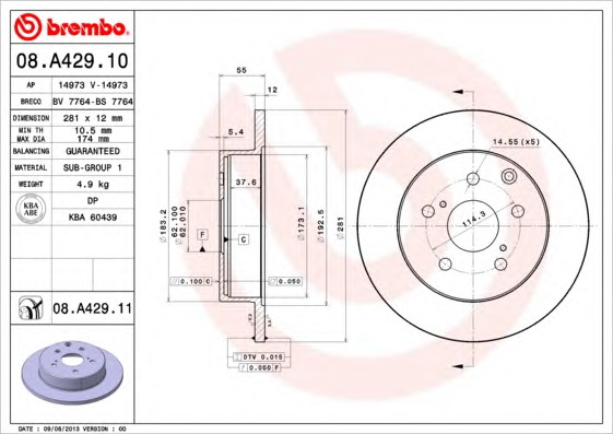 Тормозной диск BREMBO 08.A429.10 - Фото #1
