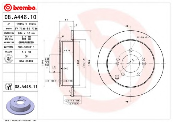 Тормозной диск BREMBO 08.A446.10 - Фото #1