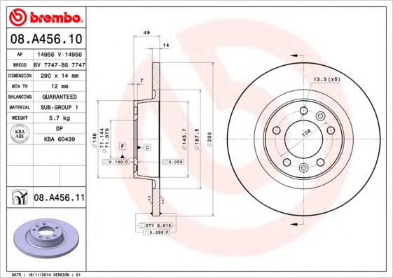 Тормозной диск BREMBO 08.A456.10 - Фото #1