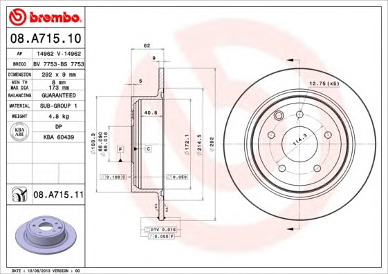 Тормозной диск BREMBO 08.A715.10 - Фото #1