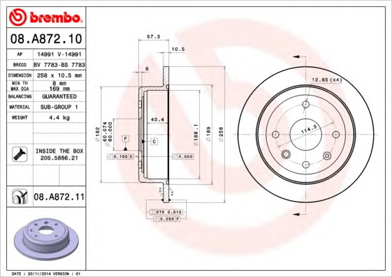 Тормозной диск BREMBO 08.A872.10 - Фото #1