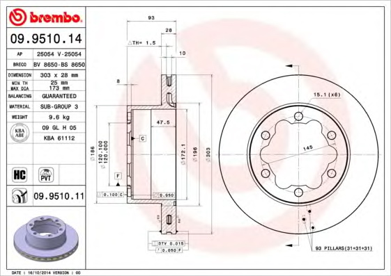 Тормозной диск BREMBO 09.9510.14 - Фото #1