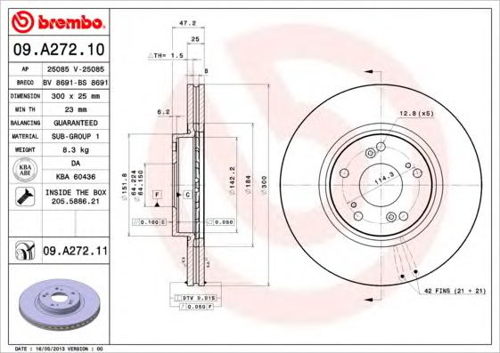 Тормозной диск BREMBO 09.A272.11 - Фото #1