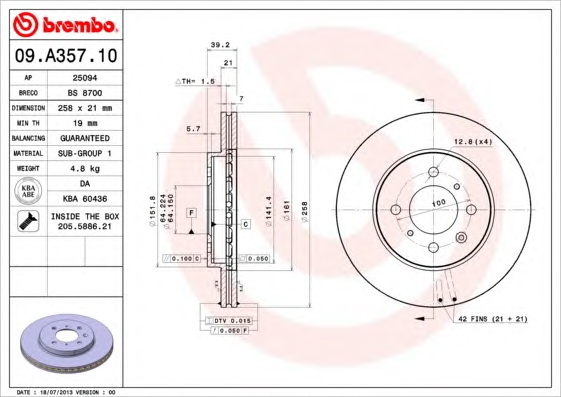 Гальмівний диск BREMBO 09.A357.10 - Фото #1