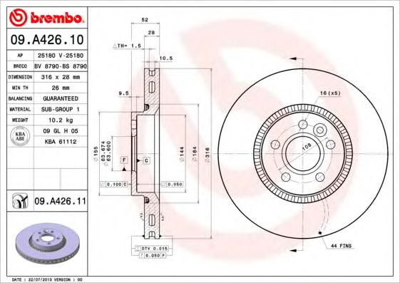 Гальмівний диск BREMBO 09.A426.11 - Фото #1