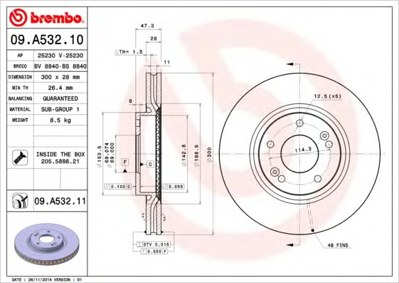 Тормозной диск BREMBO 09.A532.10 - Фото #1