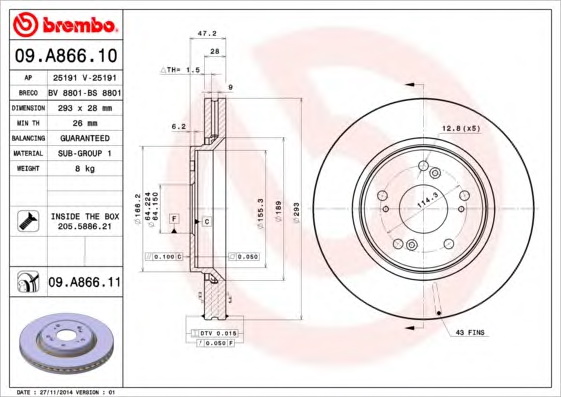 Тормозной диск BREMBO 09.A866.10 - Фото #1