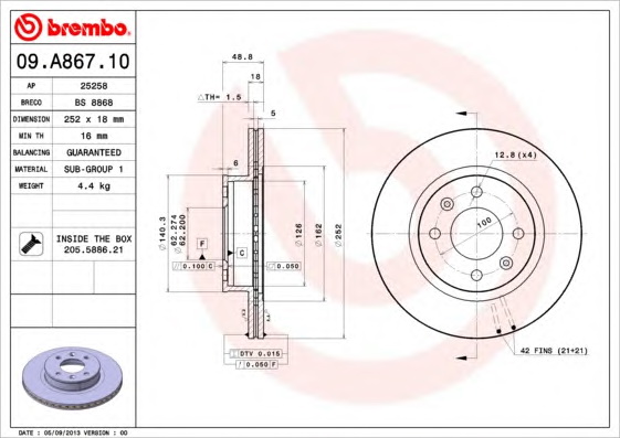 Гальмівний диск BREMBO 09.A867.10 - Фото #1