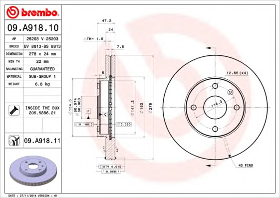Тормозной диск BREMBO 09.A918.10 - Фото #1