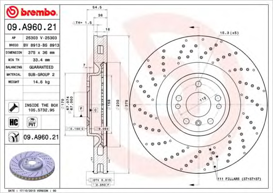 Тормозной диск BREMBO 09.A960.21 - Фото #1