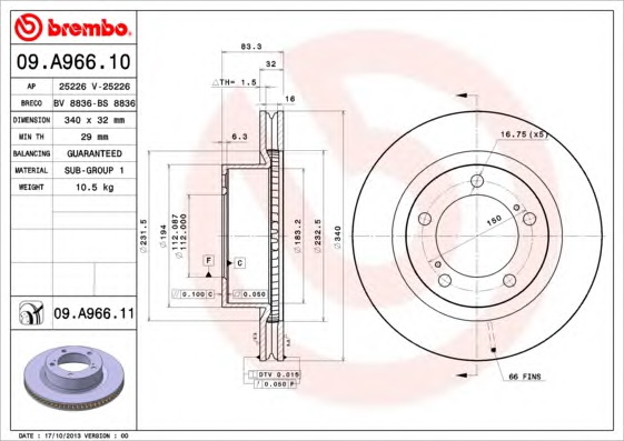 Гальмівний диск BREMBO 09.A966.11 - Фото #1