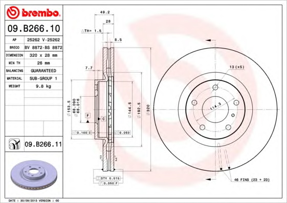 Тормозной диск BREMBO 09.B266.11 - Фото #1