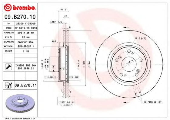 Тормозной диск BREMBO 09.B270.10 - Фото #1