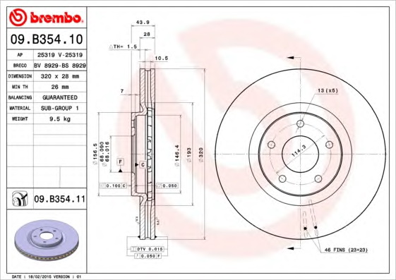 Тормозной диск BREMBO 09.B354.10 - Фото #1