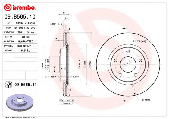 Тормозной диск BREMBO 09.B565.10 - Фото #1
