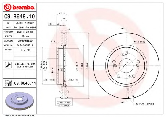 Гальмівний диск BREMBO 09.B648.10 - Фото #1