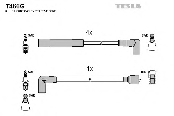 Комплект проводів запалювання TESLA T466G - Фото #1