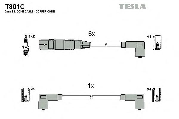 Комплект проводів запалювання TESLA T801C - Фото #1