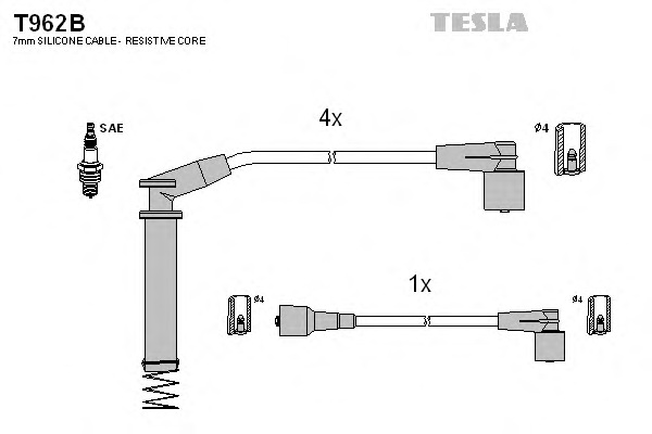 Комплект проводів запалювання TESLA T962B - Фото #1