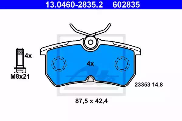 Комплект тормозных колодок, дисковый тормоз ATE 13.0460-2835.2 - Фото #1
