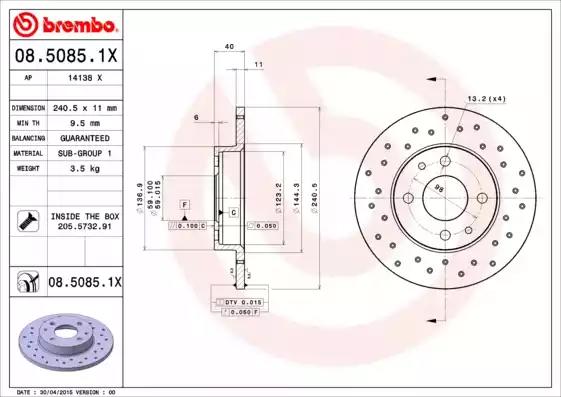 Гальмівний диск BREMBO 08.5085.1X - Фото #1