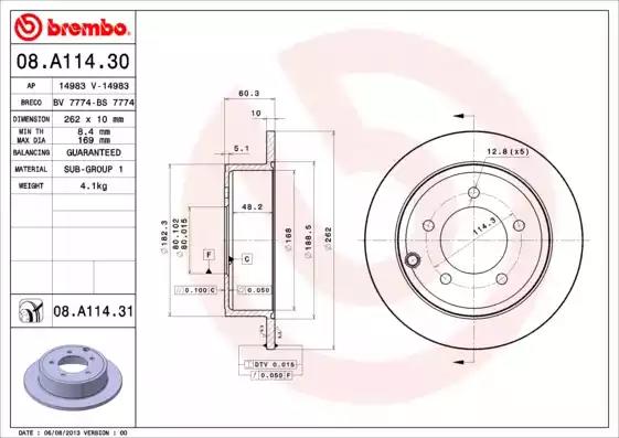 Тормозной диск BREMBO 08.A114.31 - Фото #1