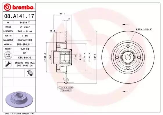 Тормозной диск BREMBO 08.A141.17 - Фото #1