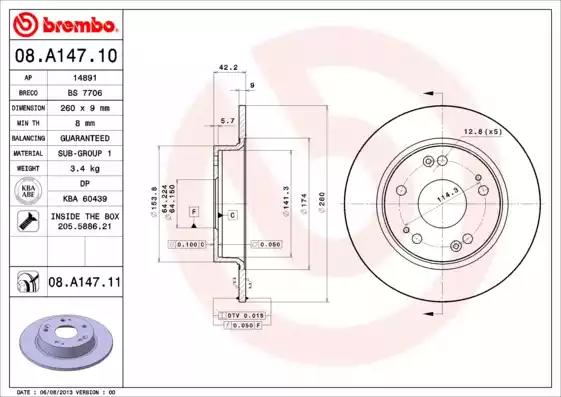 Тормозной диск BREMBO 08.A147.11 - Фото #1