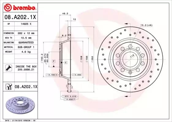 Гальмівний диск BREMBO 08.A202.1X - Фото #1