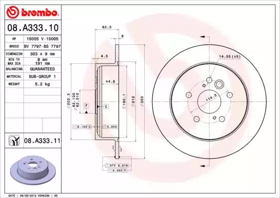 Тормозной диск BREMBO 08.A333.11 - Фото #1