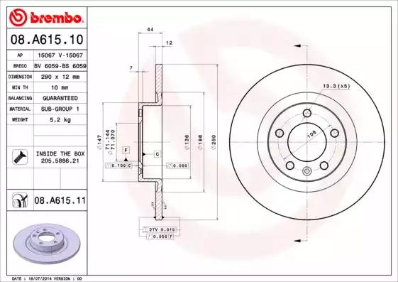 Тормозной диск BREMBO 08.A615.11 - Фото #1