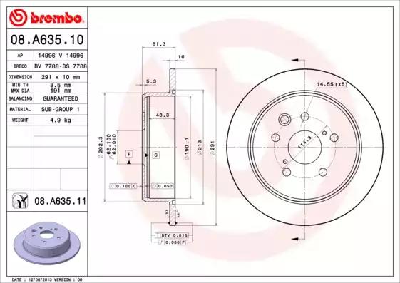 Тормозной диск BREMBO 08.A635.11 - Фото #1