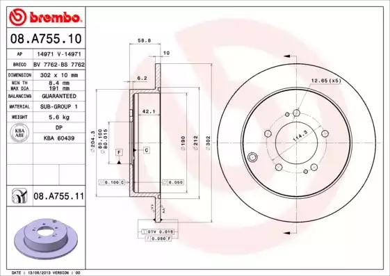 Тормозной диск BREMBO 08.A755.11 - Фото #1
