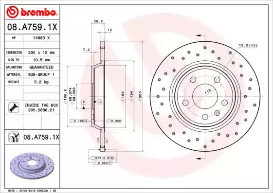 Гальмівний диск BREMBO 08.A759.1X - Фото #1