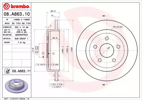 Тормозной диск BREMBO 08.A863.11 - Фото #1