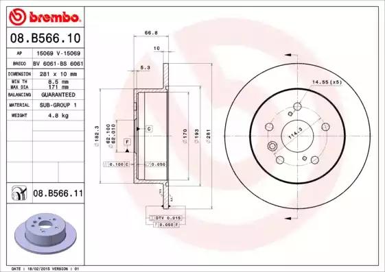 Тормозной диск BREMBO 08.B566.11 - Фото #1