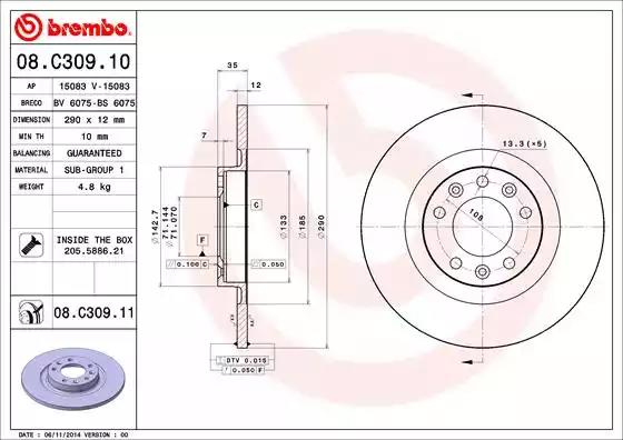Тормозной диск BREMBO 08.C309.11 - Фото #1