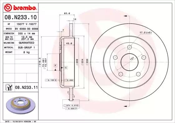 Тормозной диск BREMBO 08.N233.11 - Фото #1