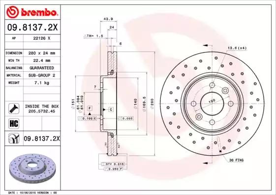 Тормозной диск BREMBO 09.8137.2X - Фото #1
