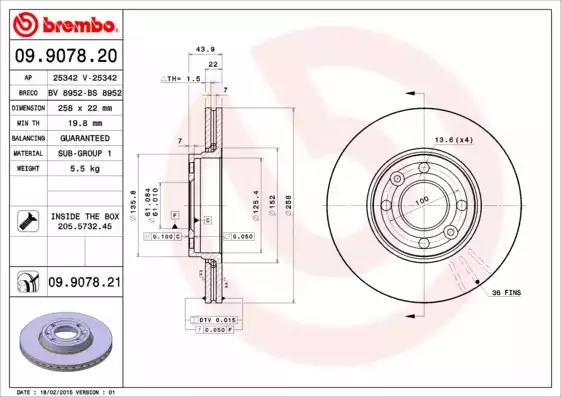 Тормозной диск BREMBO 09.9078.21 - Фото #1