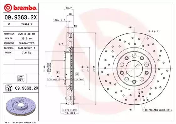 Тормозной диск BREMBO 09.9363.2X - Фото #1