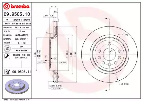 Тормозной диск BREMBO 09.9505.11 - Фото #1