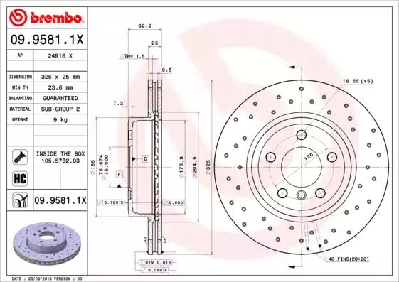 Гальмівний диск BREMBO 09.9581.1X - Фото #1