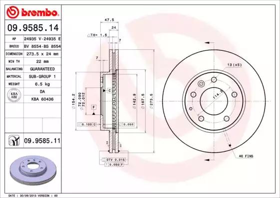 Тормозной диск BREMBO 09.9585.11 - Фото #1