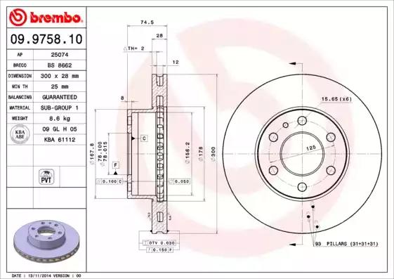 Тормозной диск BREMBO 09.9758.10 - Фото #1